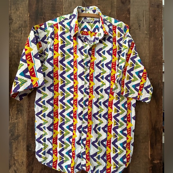 Vintage 90’s Bugle Boy short sleeve button down shirt geometric size XL - Picture 3 of 7